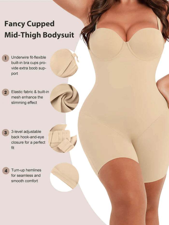 Fancy Cupped Mid-Thigh Tummy Control Bodysuit