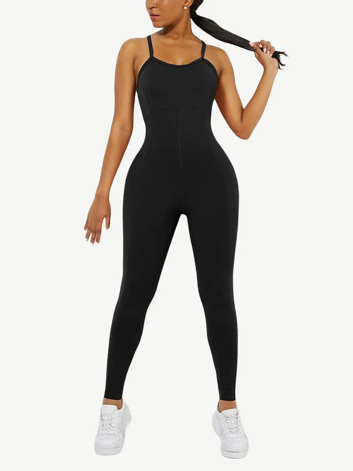 Strappy Back Removable Pads Yoga Bodysuit For Women